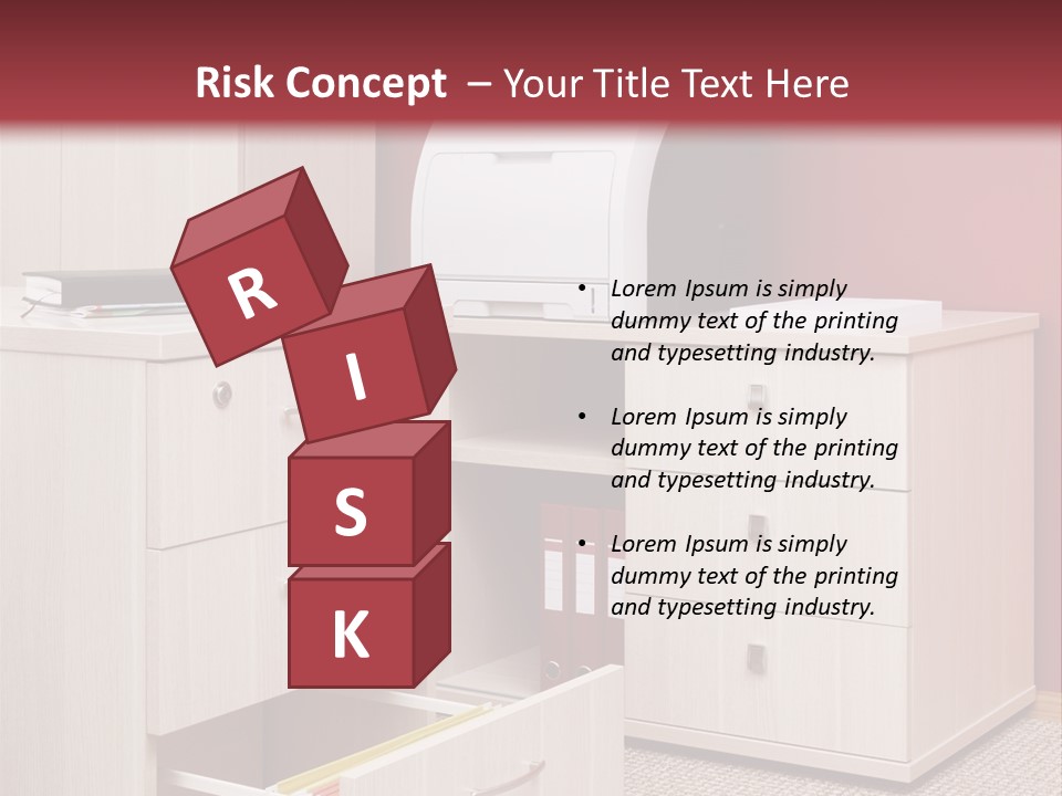 A Computer Desk With A Printer On Top Of It PowerPoint Template