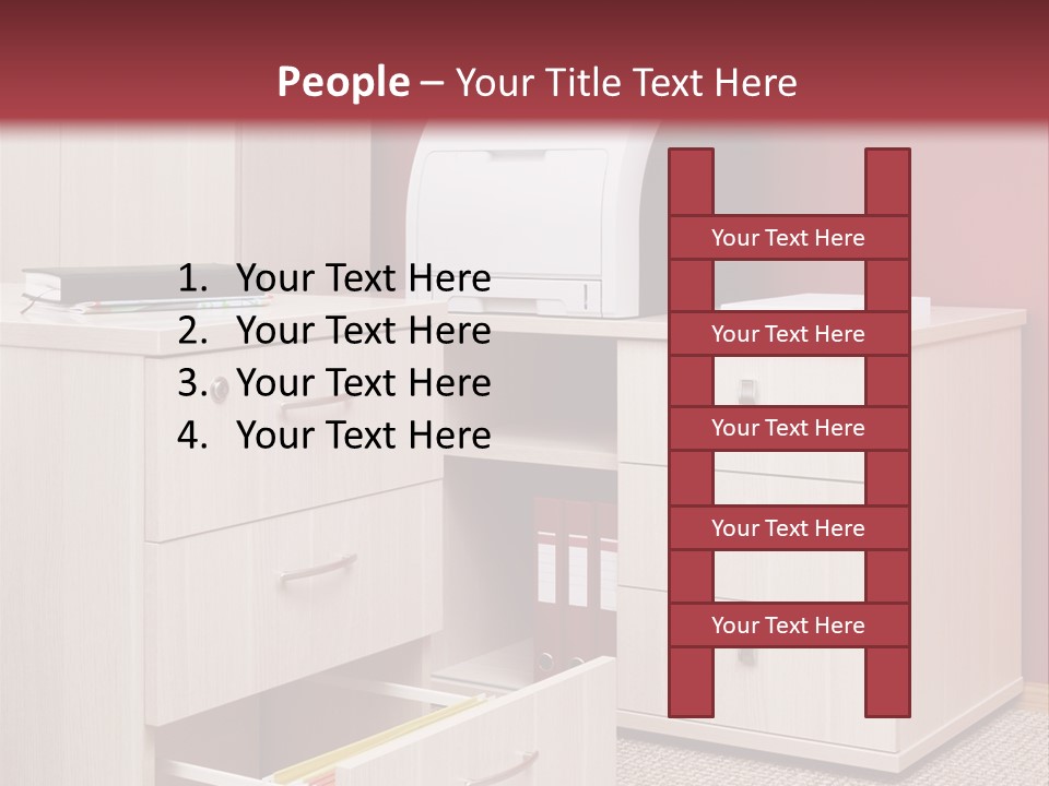A Computer Desk With A Printer On Top Of It PowerPoint Template