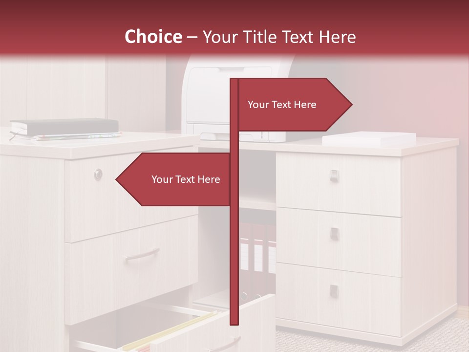 A Computer Desk With A Printer On Top Of It PowerPoint Template