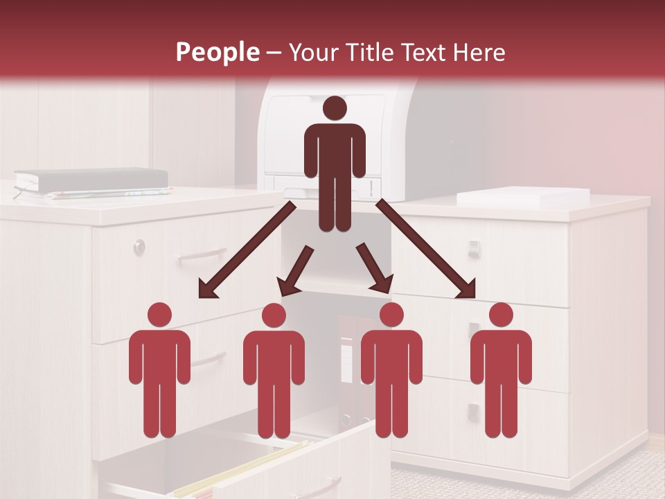 A Computer Desk With A Printer On Top Of It PowerPoint Template