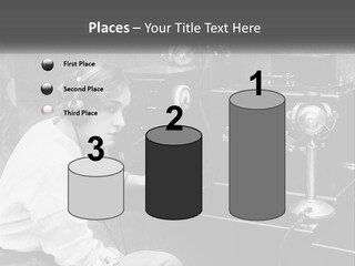 A Woman With Headphones Sitting In Front Of A Radio PowerPoint Template