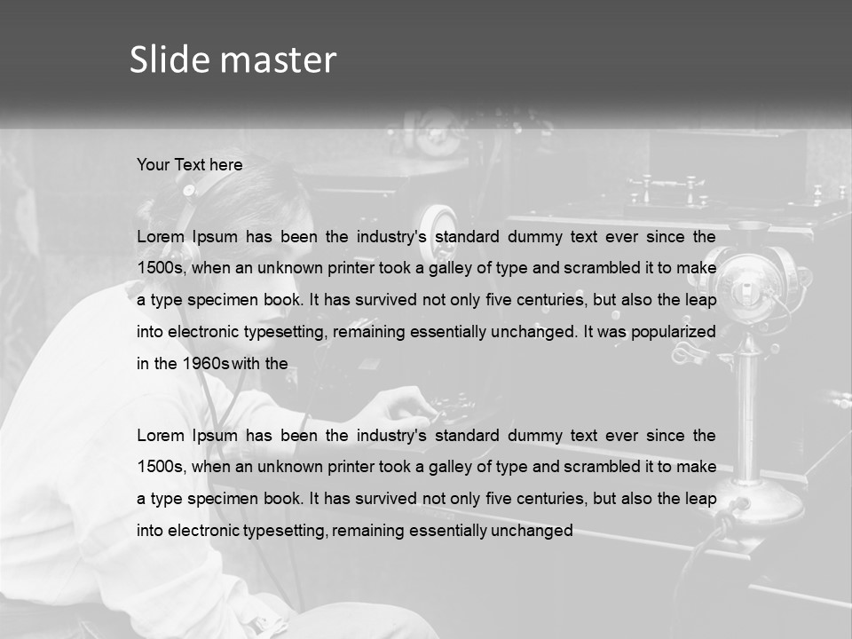 A Woman With Headphones Sitting In Front Of A Radio PowerPoint Template