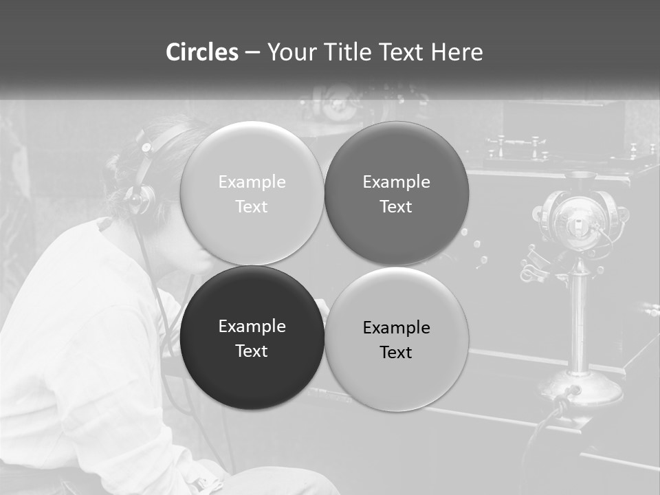 A Woman With Headphones Sitting In Front Of A Radio PowerPoint Template