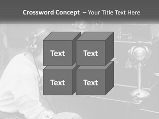 A Woman With Headphones Sitting In Front Of A Radio PowerPoint Template