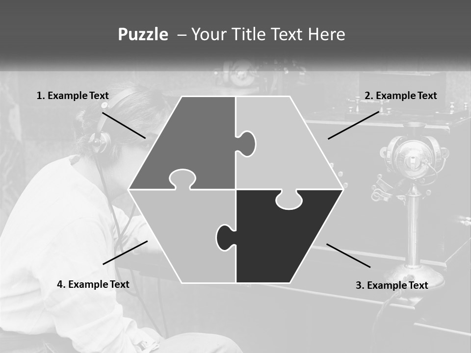 A Woman With Headphones Sitting In Front Of A Radio PowerPoint Template