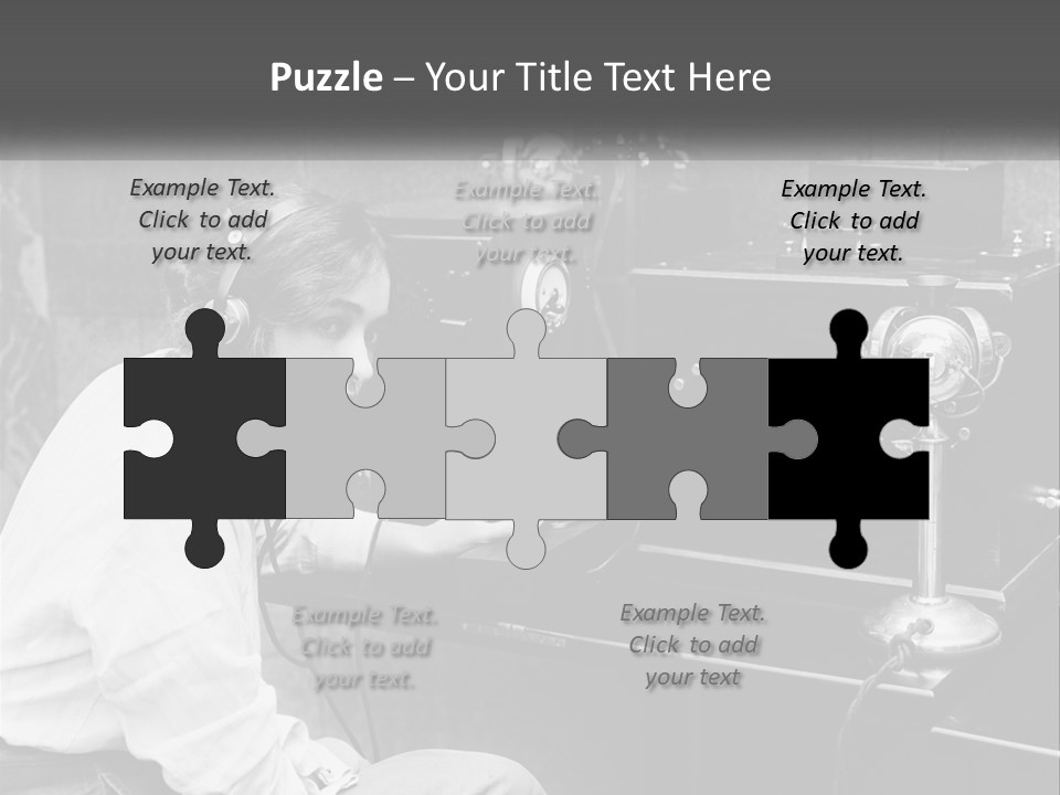 A Woman With Headphones Sitting In Front Of A Radio PowerPoint Template