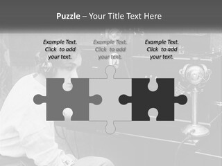 A Woman With Headphones Sitting In Front Of A Radio PowerPoint Template