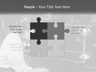 A Woman With Headphones Sitting In Front Of A Radio PowerPoint Template