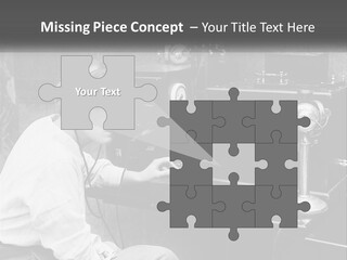 A Woman With Headphones Sitting In Front Of A Radio PowerPoint Template