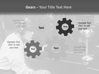 A Woman With Headphones Sitting In Front Of A Radio PowerPoint Template