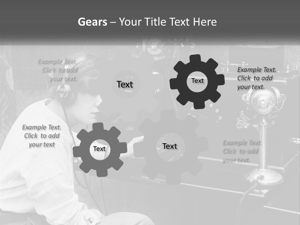 A Woman With Headphones Sitting In Front Of A Radio PowerPoint Template