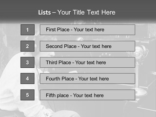 A Woman With Headphones Sitting In Front Of A Radio PowerPoint Template