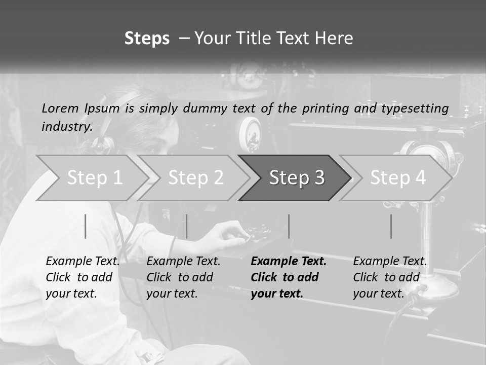 A Woman With Headphones Sitting In Front Of A Radio PowerPoint Template