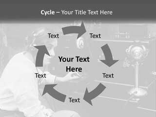 A Woman With Headphones Sitting In Front Of A Radio PowerPoint Template