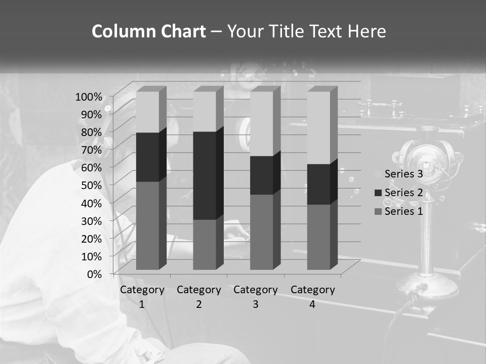 A Woman With Headphones Sitting In Front Of A Radio PowerPoint Template