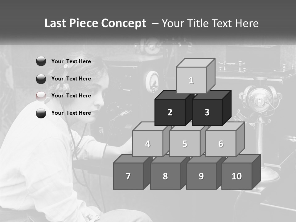 A Woman With Headphones Sitting In Front Of A Radio PowerPoint Template