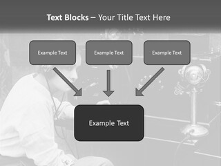A Woman With Headphones Sitting In Front Of A Radio PowerPoint Template