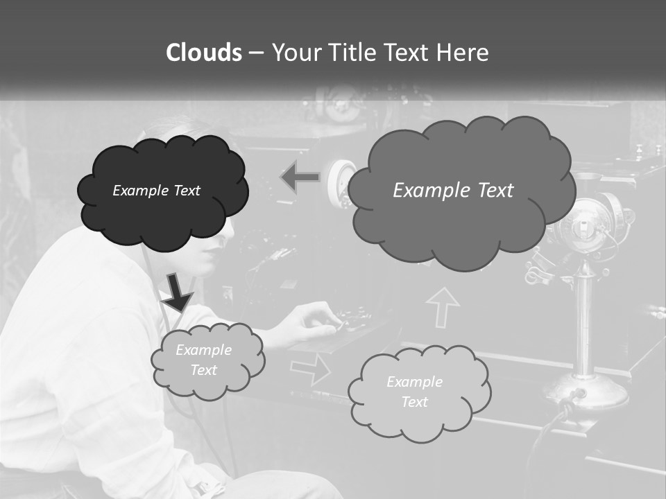 A Woman With Headphones Sitting In Front Of A Radio PowerPoint Template