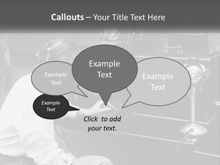 A Woman With Headphones Sitting In Front Of A Radio PowerPoint Template