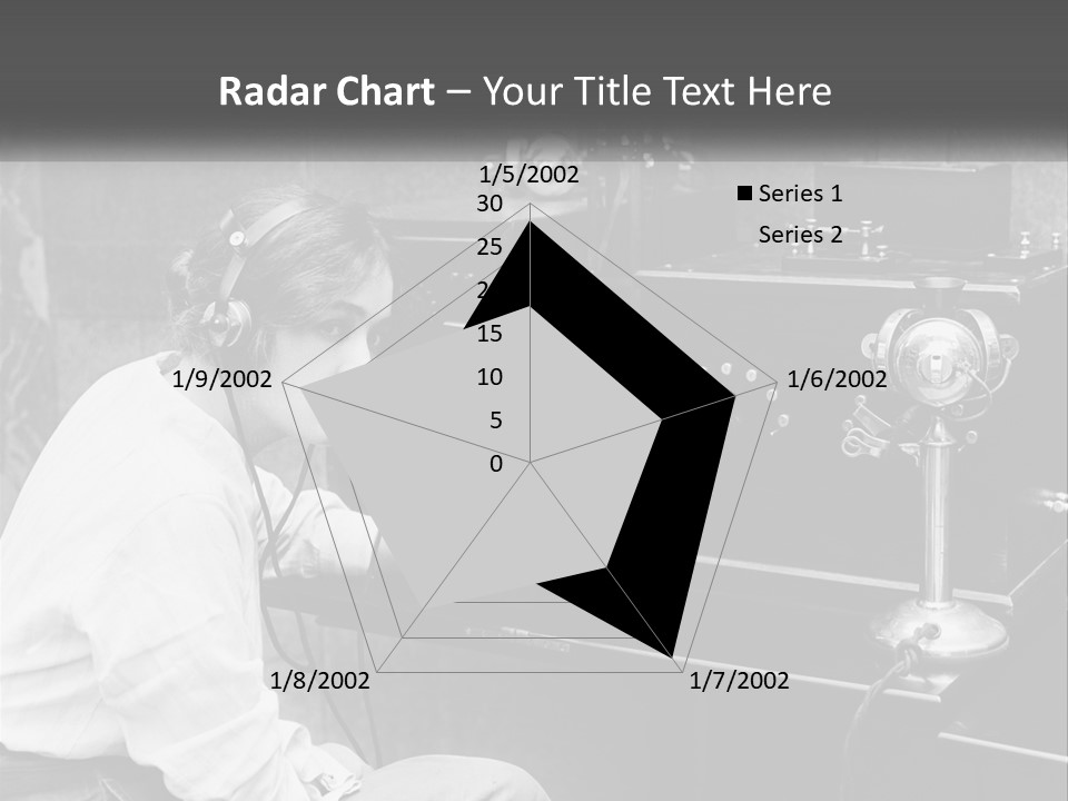 A Woman With Headphones Sitting In Front Of A Radio PowerPoint Template