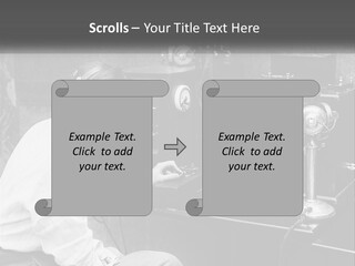 A Woman With Headphones Sitting In Front Of A Radio PowerPoint Template