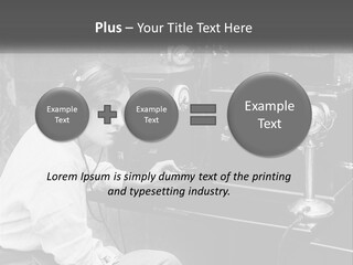 A Woman With Headphones Sitting In Front Of A Radio PowerPoint Template