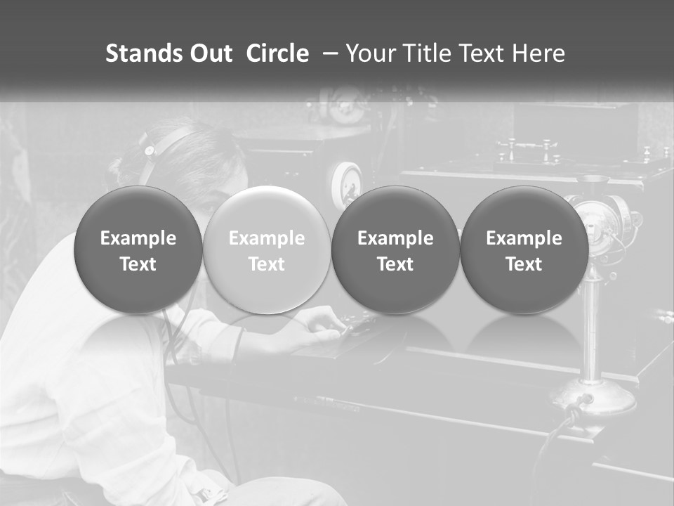 A Woman With Headphones Sitting In Front Of A Radio PowerPoint Template