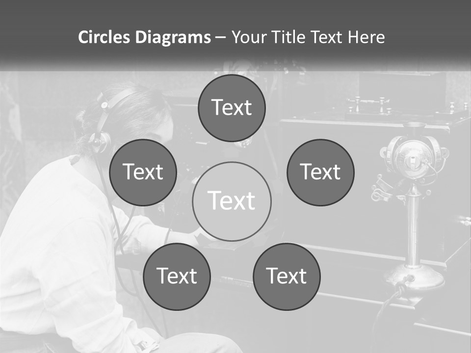 A Woman With Headphones Sitting In Front Of A Radio PowerPoint Template
