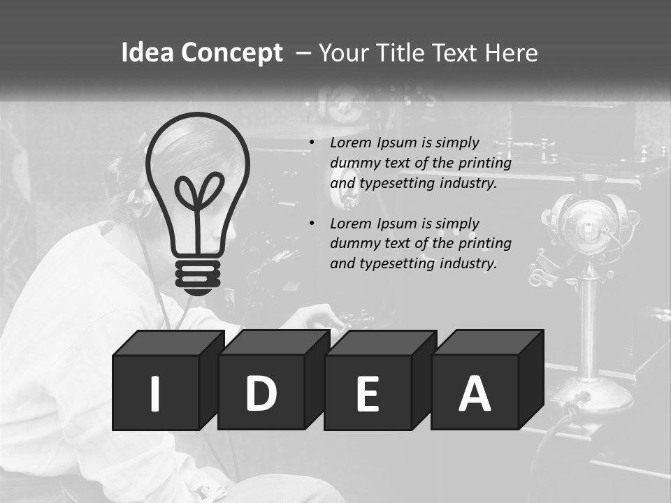 A Woman With Headphones Sitting In Front Of A Radio PowerPoint Template