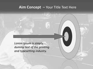 A Woman With Headphones Sitting In Front Of A Radio PowerPoint Template