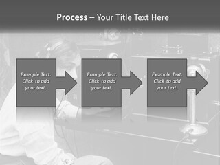 A Woman With Headphones Sitting In Front Of A Radio PowerPoint Template