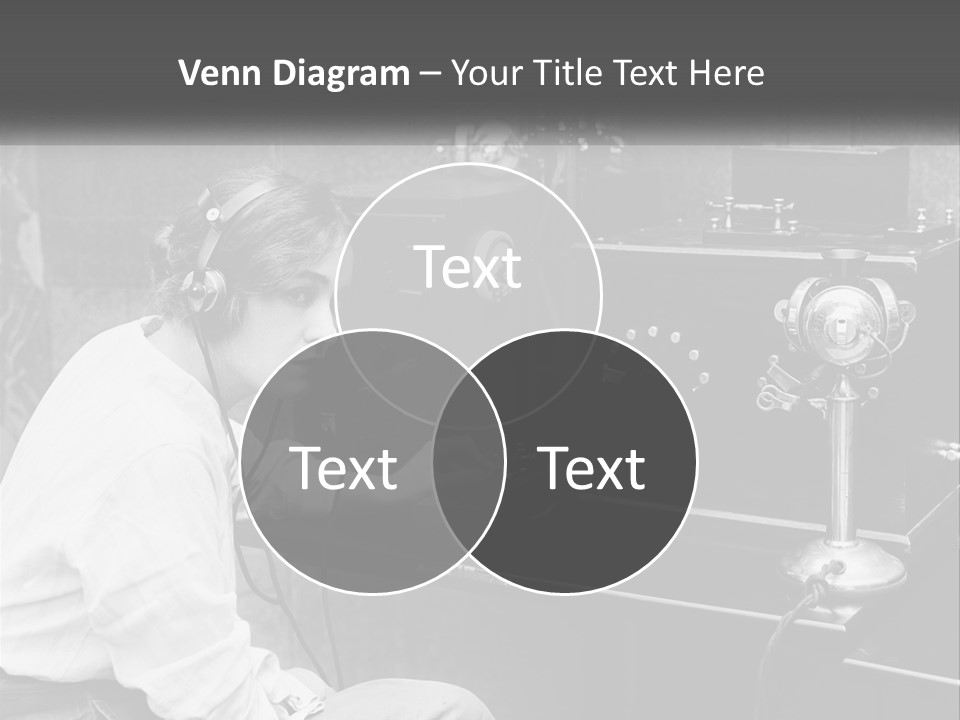 A Woman With Headphones Sitting In Front Of A Radio PowerPoint Template