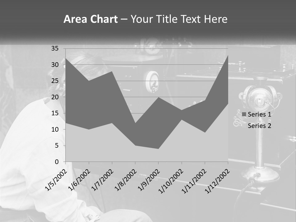 A Woman With Headphones Sitting In Front Of A Radio PowerPoint Template