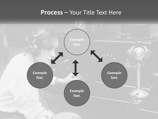 A Woman With Headphones Sitting In Front Of A Radio PowerPoint Template