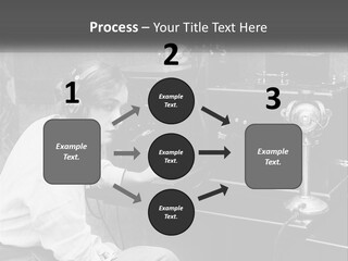 A Woman With Headphones Sitting In Front Of A Radio PowerPoint Template