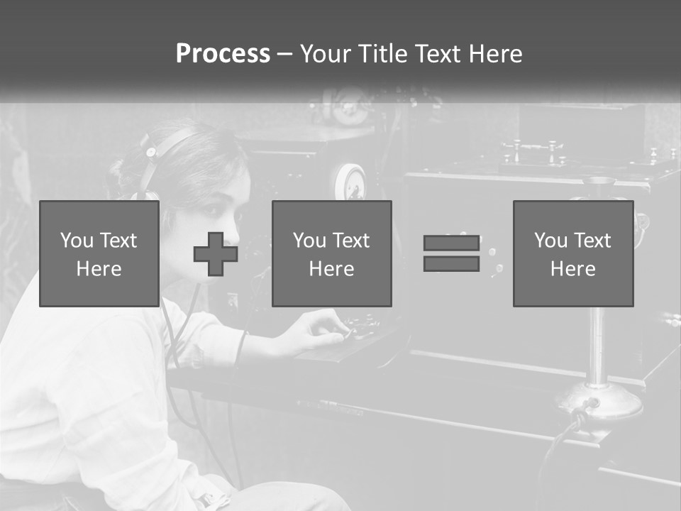 A Woman With Headphones Sitting In Front Of A Radio PowerPoint Template