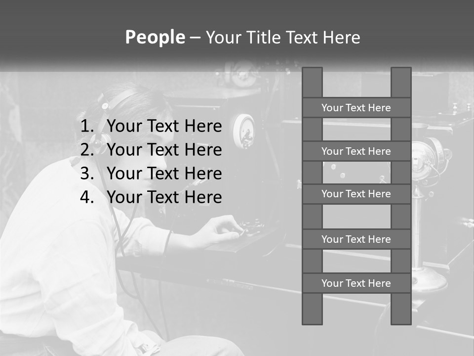 A Woman With Headphones Sitting In Front Of A Radio PowerPoint Template