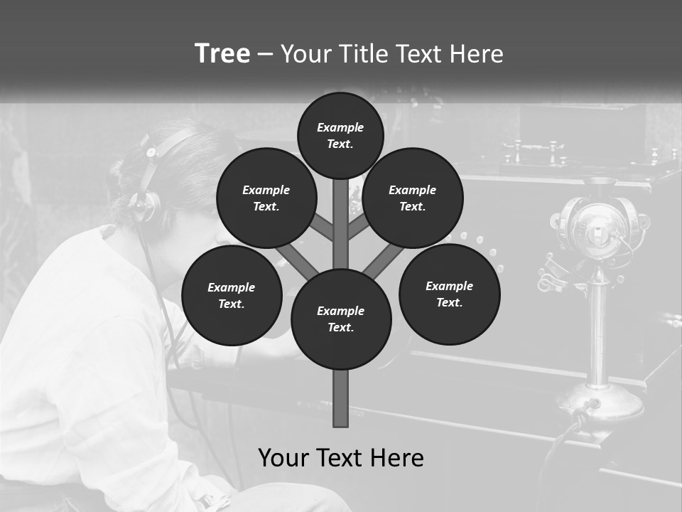 A Woman With Headphones Sitting In Front Of A Radio PowerPoint Template