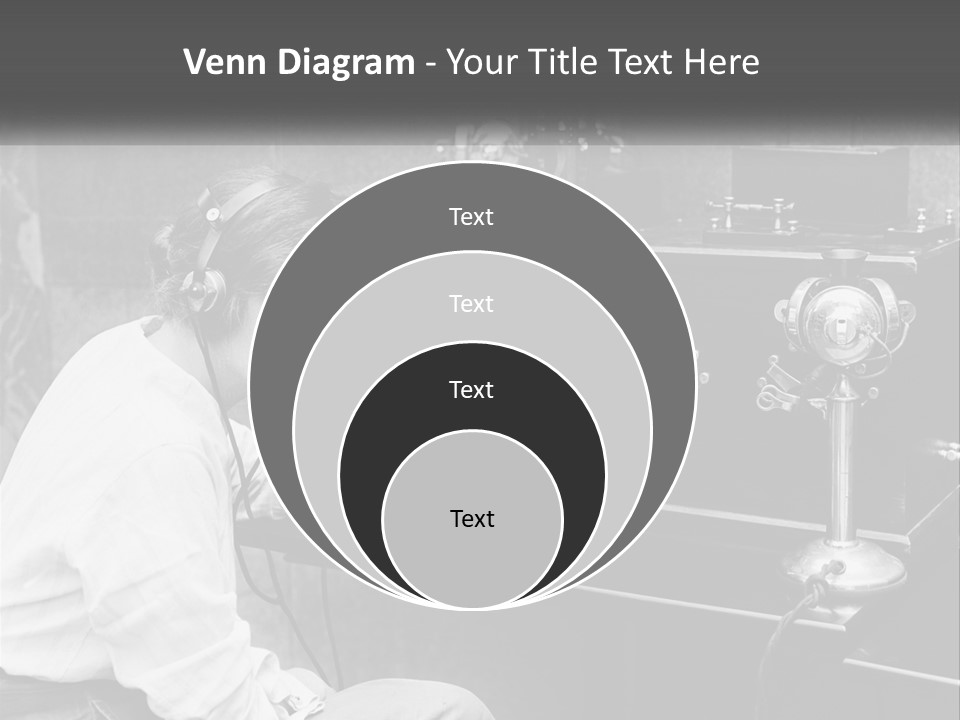A Woman With Headphones Sitting In Front Of A Radio PowerPoint Template