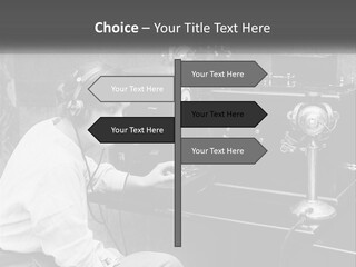 A Woman With Headphones Sitting In Front Of A Radio PowerPoint Template