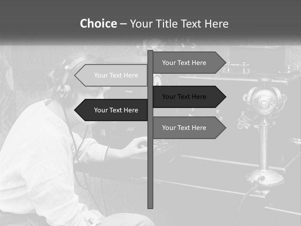 A Woman With Headphones Sitting In Front Of A Radio PowerPoint Template
