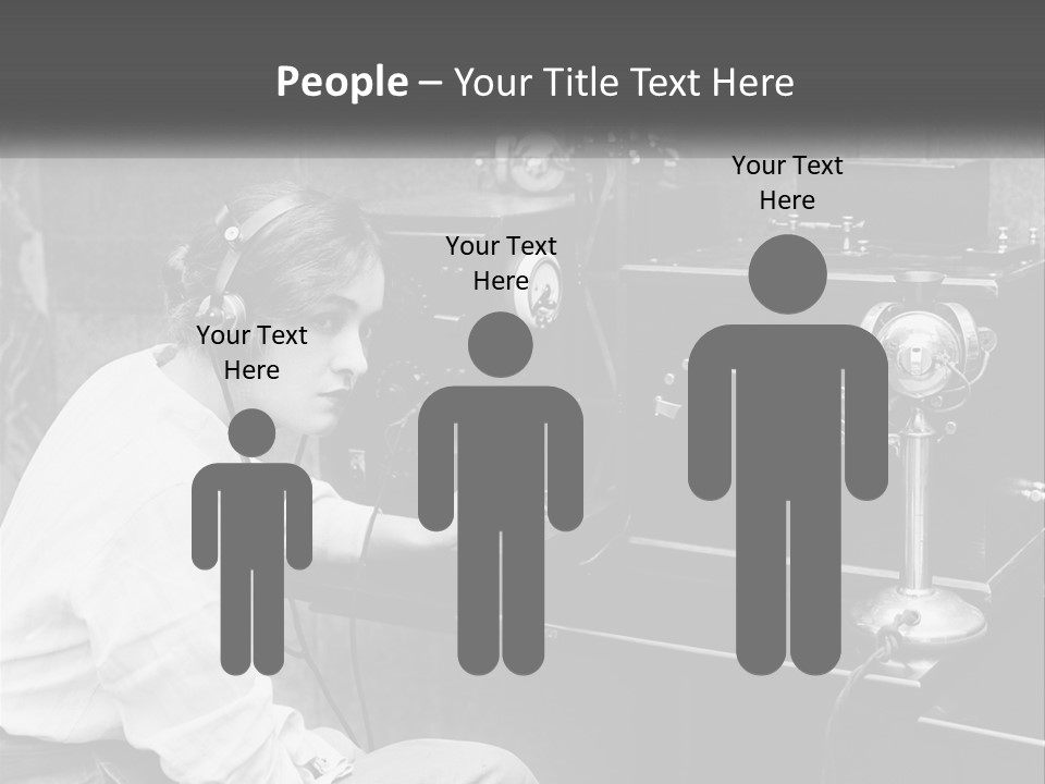 A Woman With Headphones Sitting In Front Of A Radio PowerPoint Template