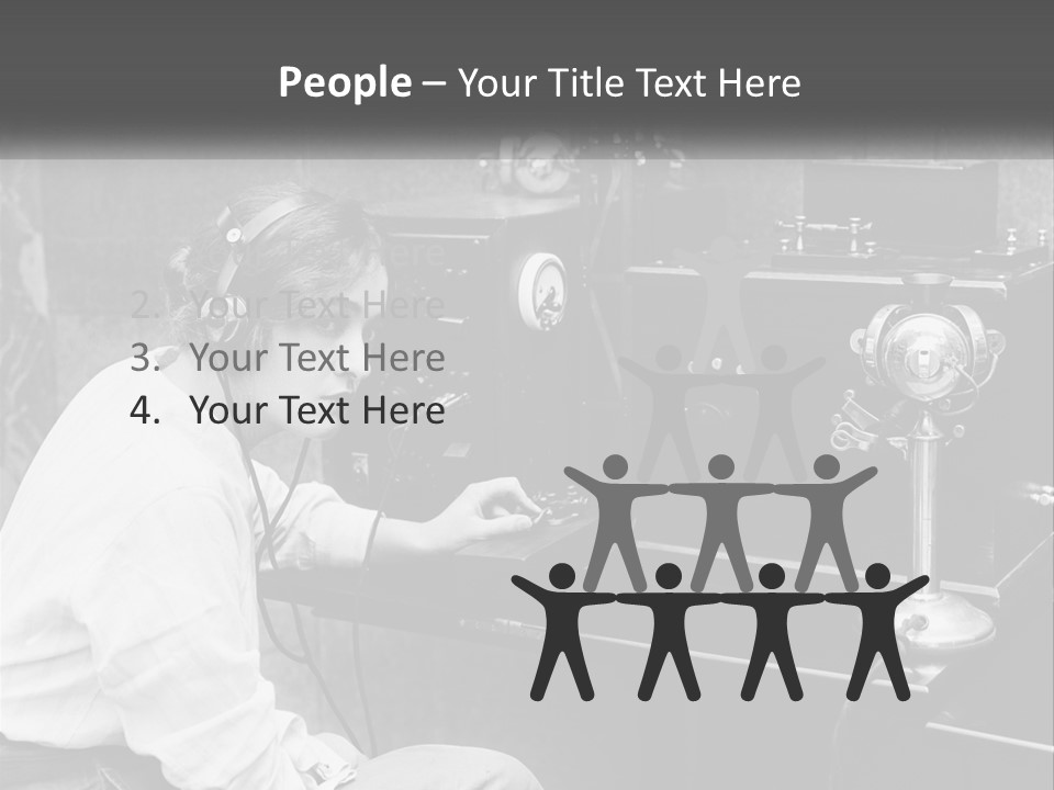 A Woman With Headphones Sitting In Front Of A Radio PowerPoint Template