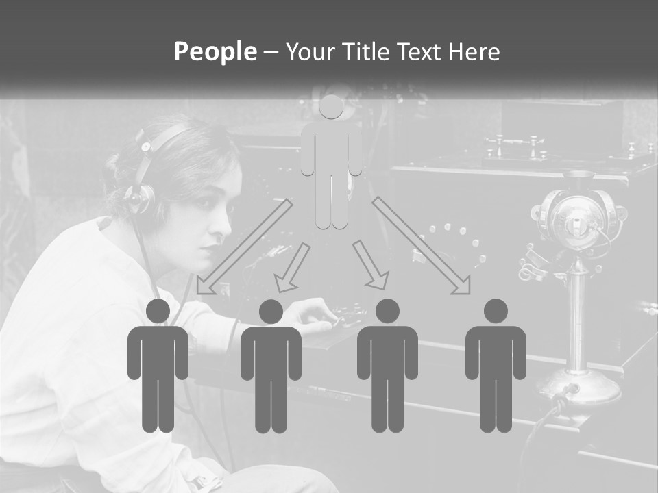 A Woman With Headphones Sitting In Front Of A Radio PowerPoint Template