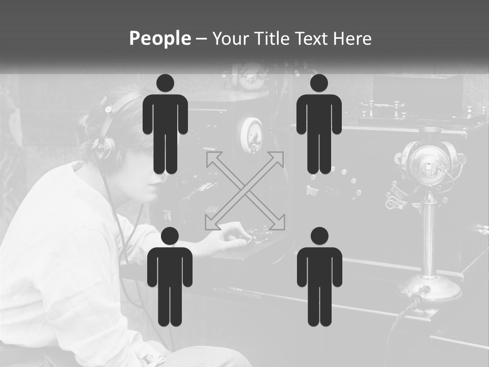 A Woman With Headphones Sitting In Front Of A Radio PowerPoint Template