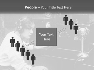 A Woman With Headphones Sitting In Front Of A Radio PowerPoint Template