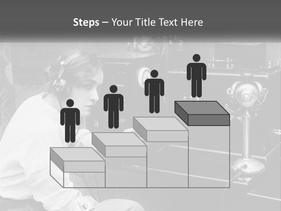 A Woman With Headphones Sitting In Front Of A Radio PowerPoint Template