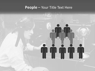 A Woman With Headphones Sitting In Front Of A Radio PowerPoint Template