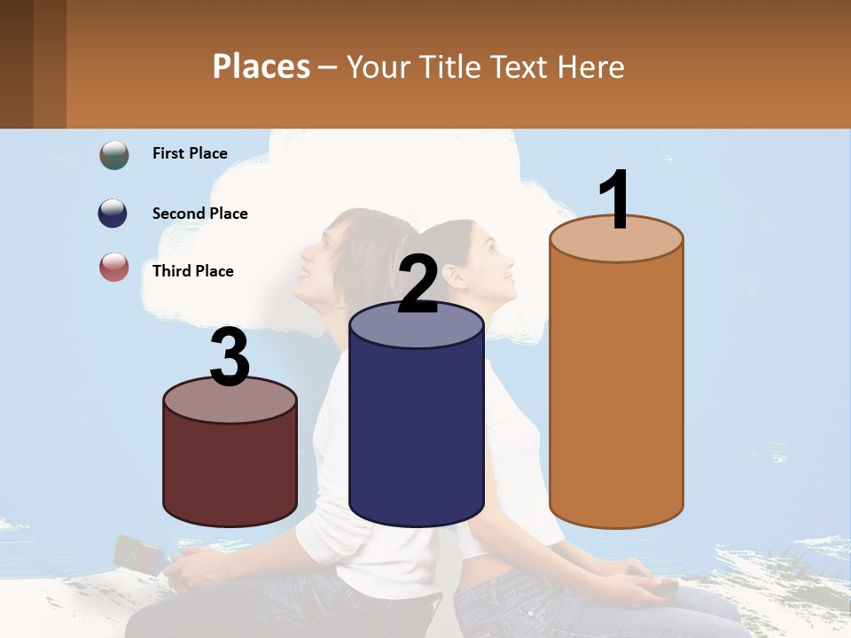 Two Women Sitting On The Ground With A Cloud Above Them PowerPoint Template