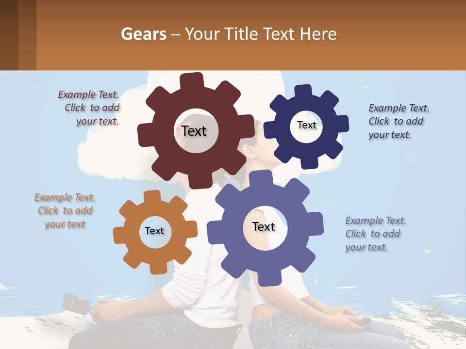 Two Women Sitting On The Ground With A Cloud Above Them PowerPoint Template